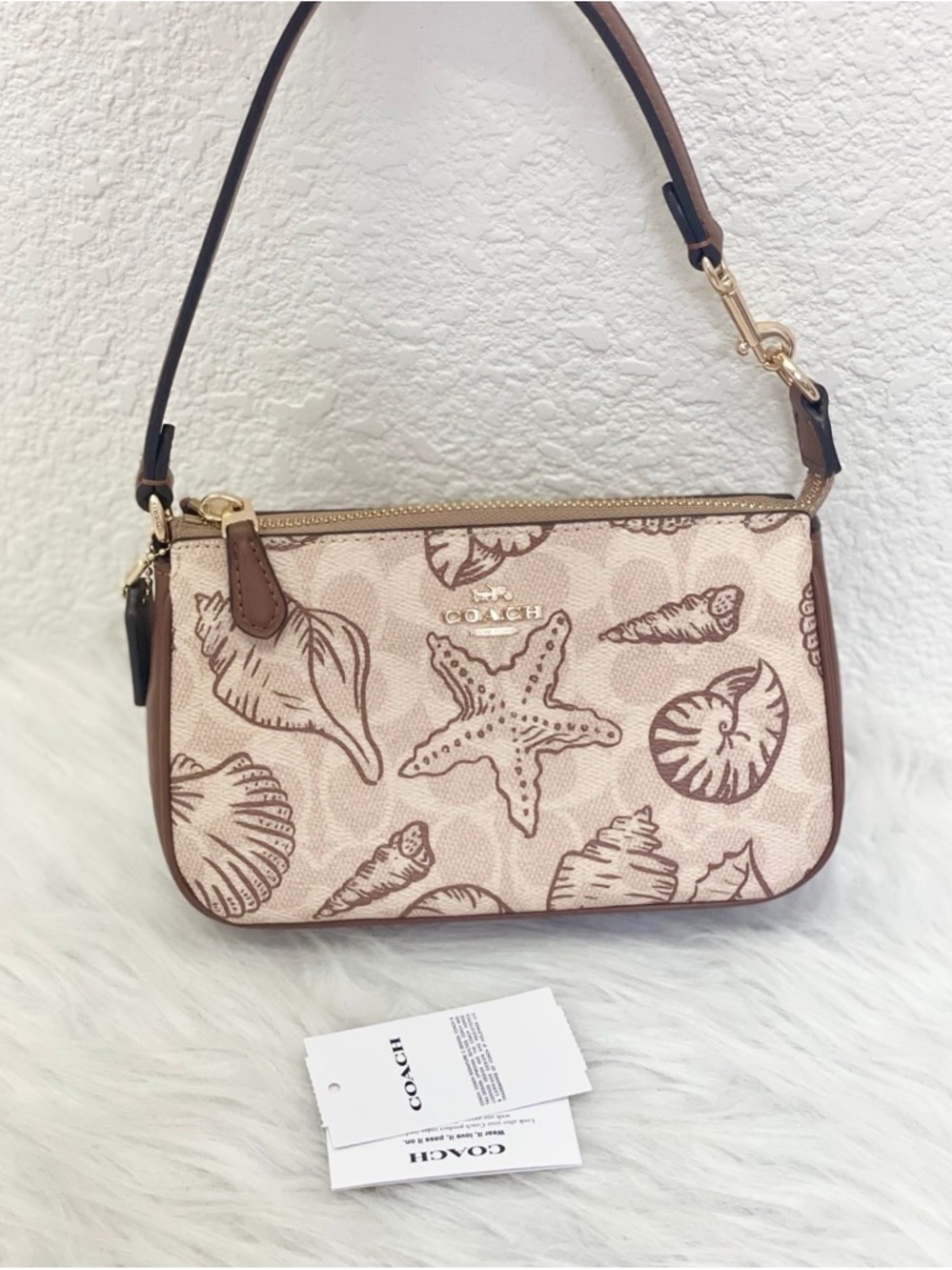 NWT Coach Nolita 19 With Shell Print Signature Canvas CBK79 Gold/Sand Multi - Picture 2 of 10